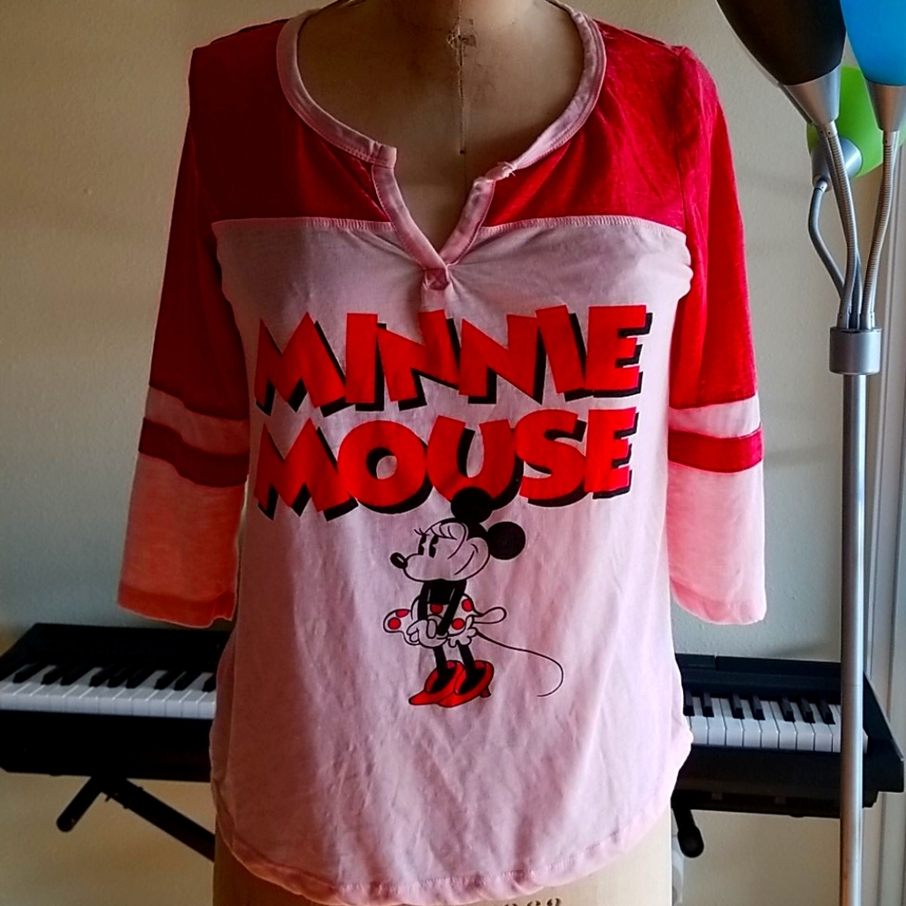 New Disney Minnie Mouse Raglan 3/4 Sleeve Top